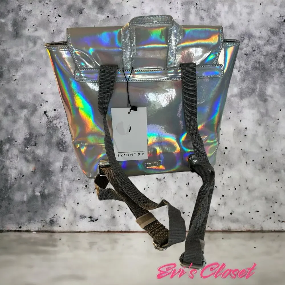 Skinny Dip London Holographic Mermaid Iridescent  Mini Bianca Backpack. NWT
